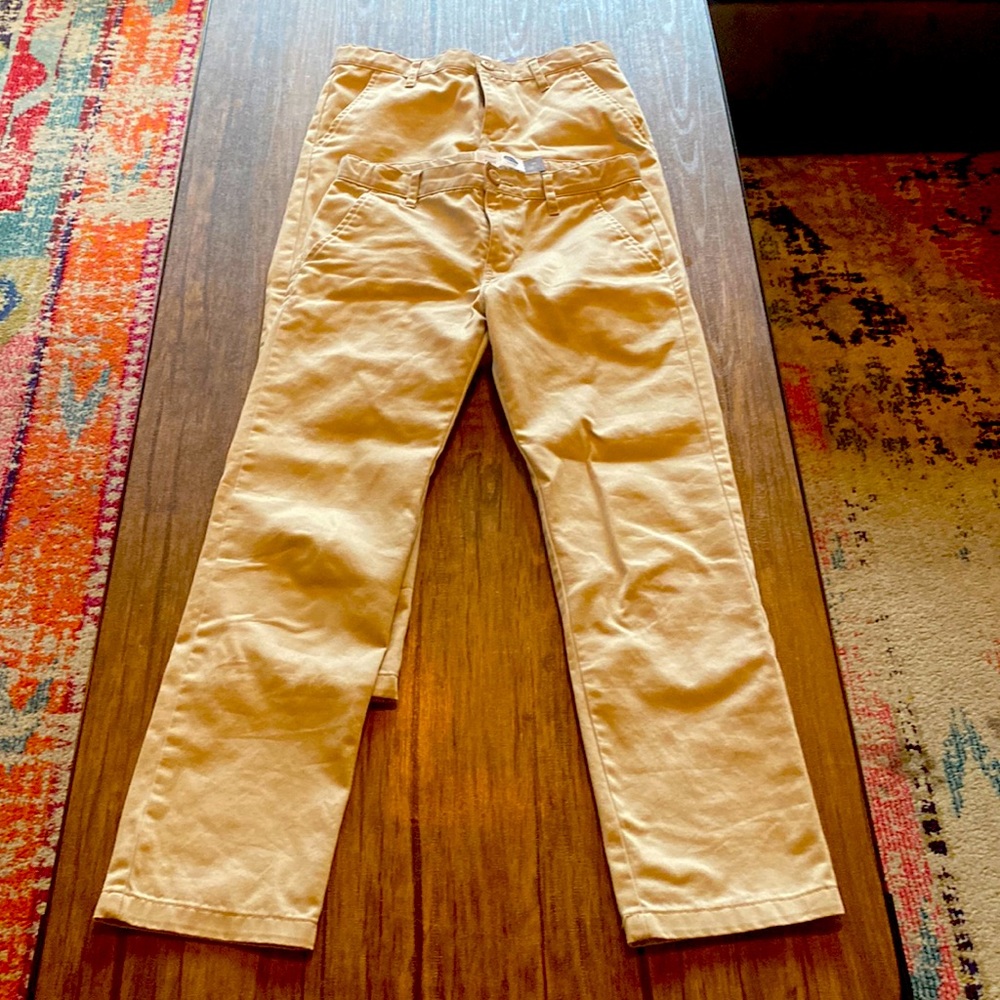 2 pairs of Boys regular khaki pants, size 10, one pair never worn, other only 1x